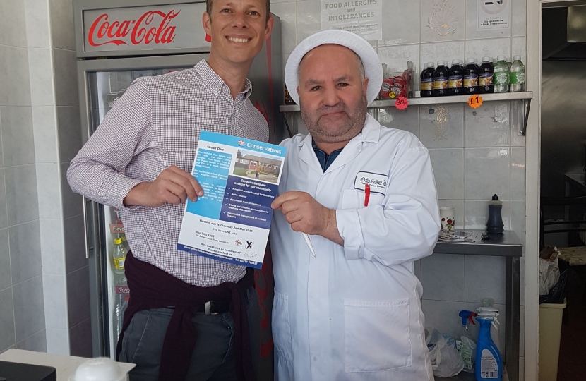 Dan with one of our local shop owners in Greenhill, Herne Hay