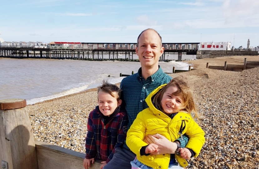 Dan and children on Herne Bay beach