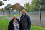 Dan Watkins and Cllr Liz Harvey at the Memorial Park Tennis Courts