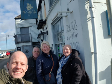 Councillor Dan Watkins, Councillor David Thomas and local campaigners Liz Harvey and Jane Thomas, in front of the Ship Inn, Herne Bay